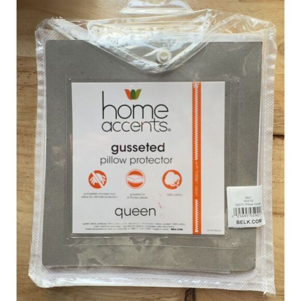 NOS Home Accents 100% Cotton STANDARD/ Queen ‎ Gusseted Pillow Protector BELK